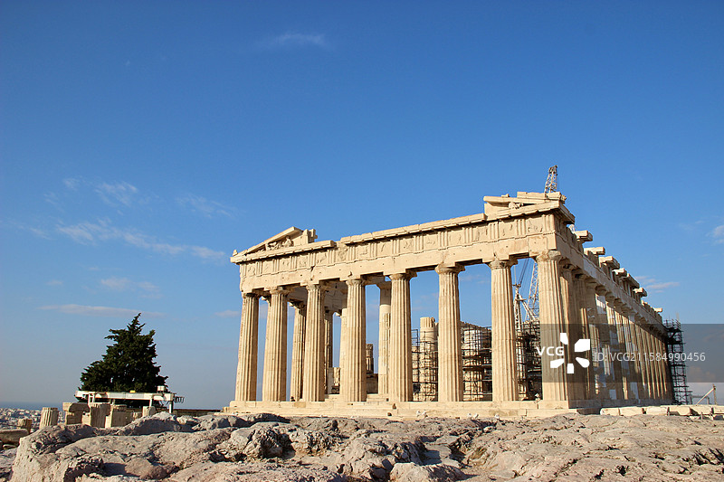 蓝色天空希腊雅典卫城帕特农神庙图片素材