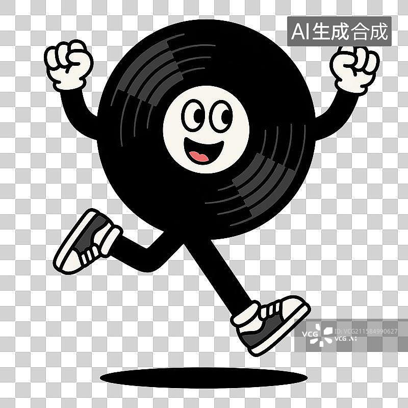 【AI数字艺术】手绘插画，一张唱片，卡通拟人唱片，黑胶唱片，免抠元素图片素材