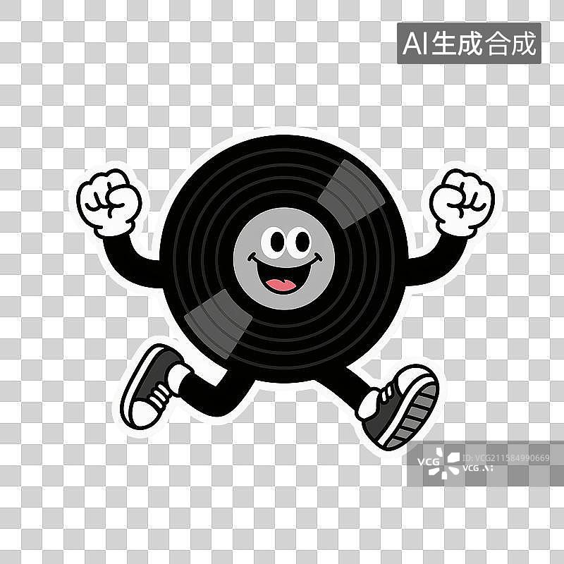 【AI数字艺术】手绘插画，一张唱片，卡通拟人唱片，黑胶唱片，免抠元素图片素材