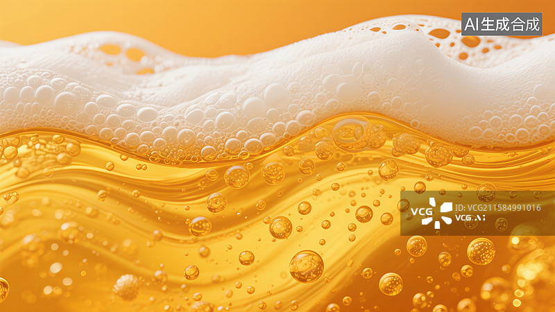【AI数字艺术】金色啤酒泡沫特写——麦芽香气的夏日畅饮图片素材