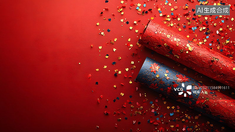 【AI数字艺术】节日背景中的红色彩纸图片素材