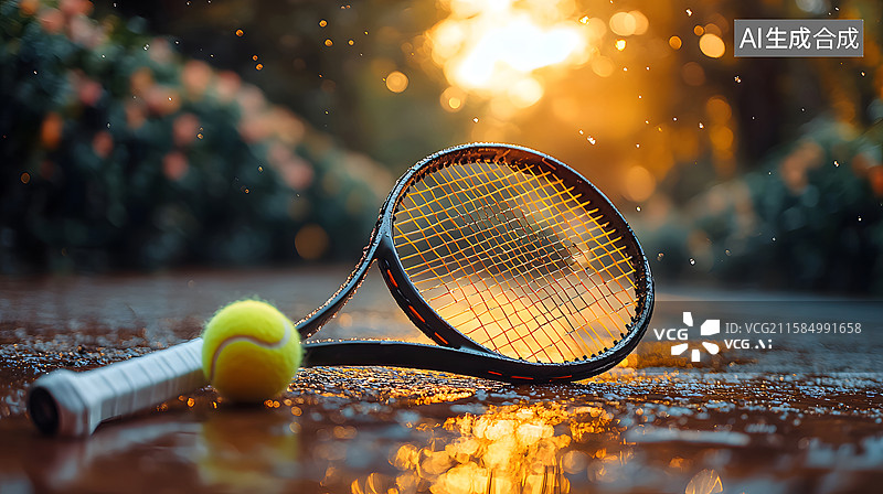 【AI数字艺术】网球拍和球的特写图片素材