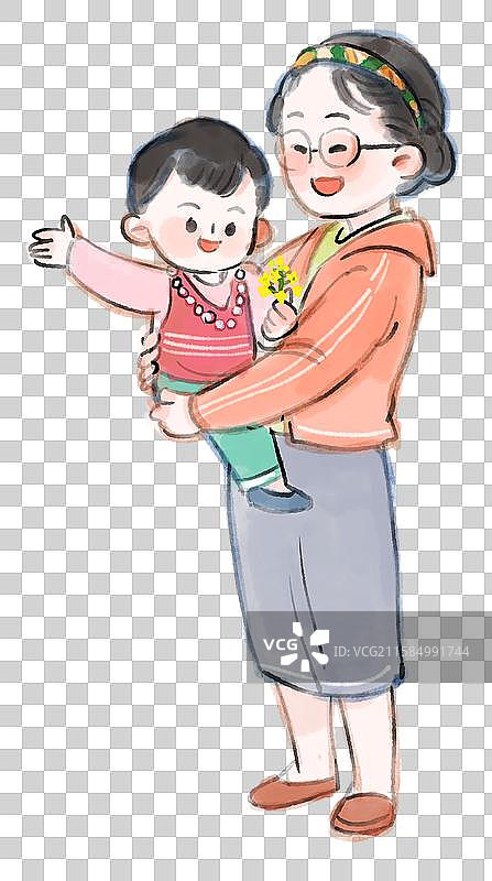 母亲节妈妈抱着女儿水墨卡通插画图片素材