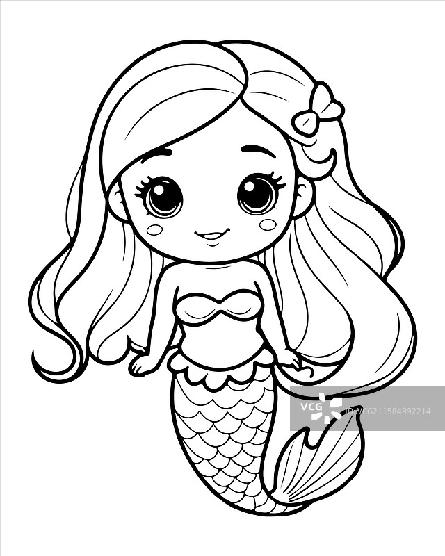 可爱的美人鱼涂色页，适合儿童使用图片素材