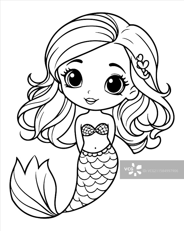 可爱的美人鱼涂色页供儿童使用图片素材
