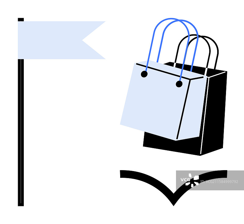购物袋和带有抽象符号的旗帜图片素材