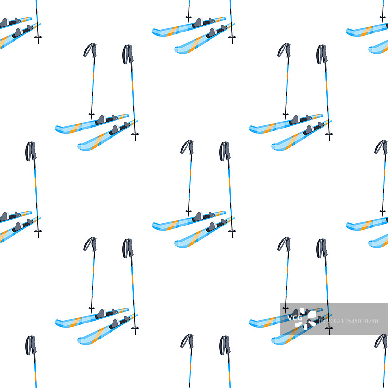 蓝色和橙色滑雪板及滑雪的无缝图案图片素材