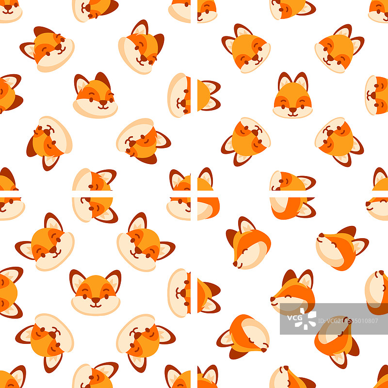 可爱狐狸头部无缝图案在白色背景上旋转图片素材