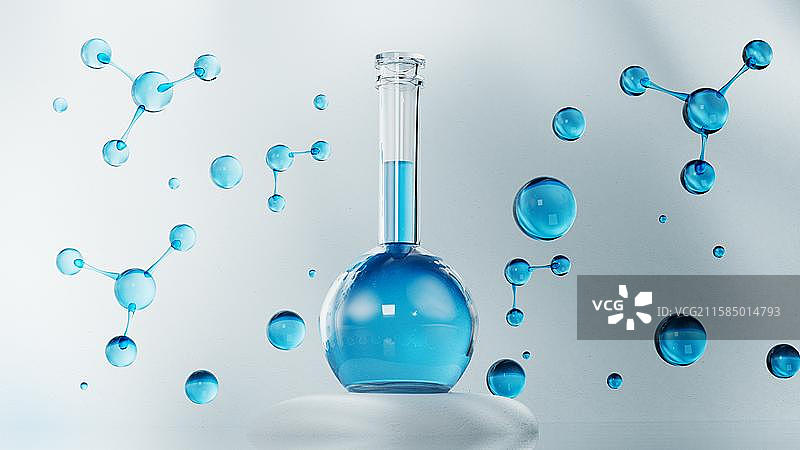 3D透明护肤品瓶子与滴管三维渲染图片素材