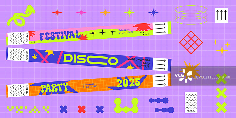 霓虹手链派对和节日门票图片素材