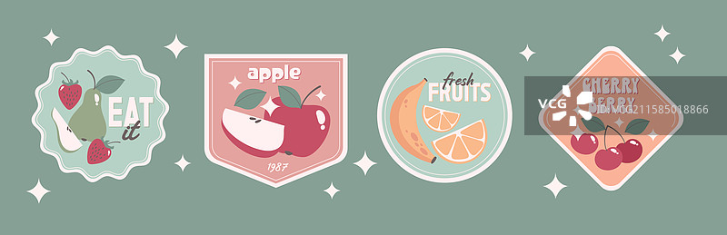 复古水果贴纸套装图片素材