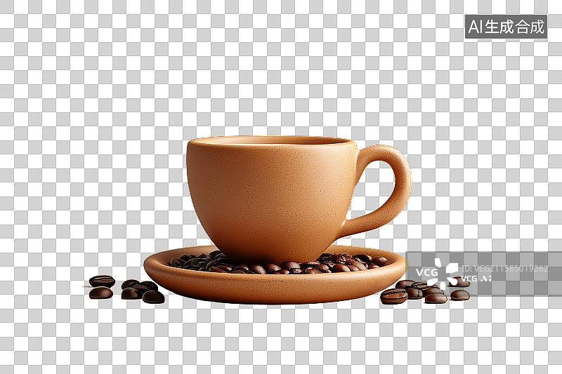 【AI数字艺术】陶瓷咖啡杯与咖啡豆图片素材