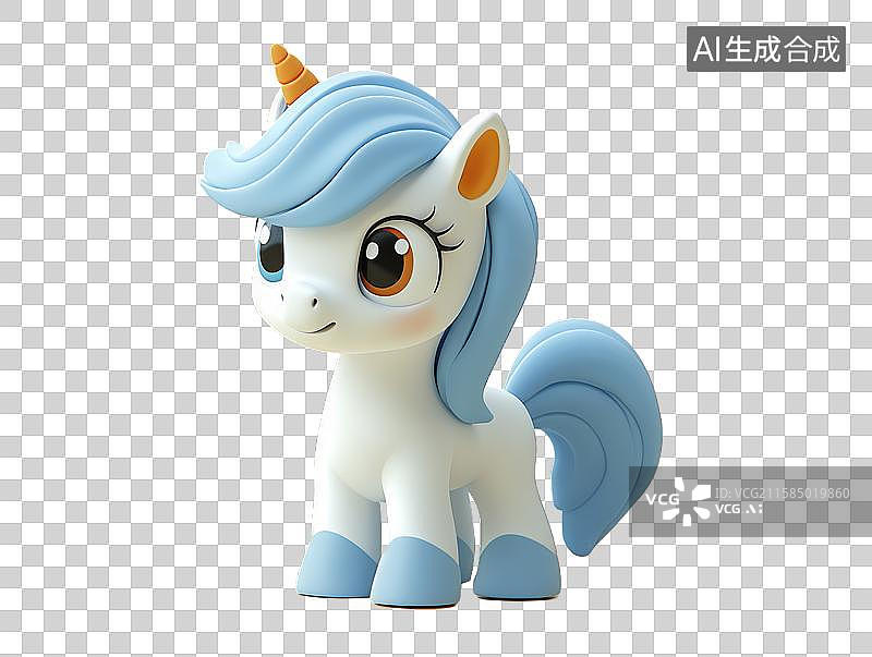 【AI数字艺术】蓝色鬃毛的可爱独角兽玩具图片素材