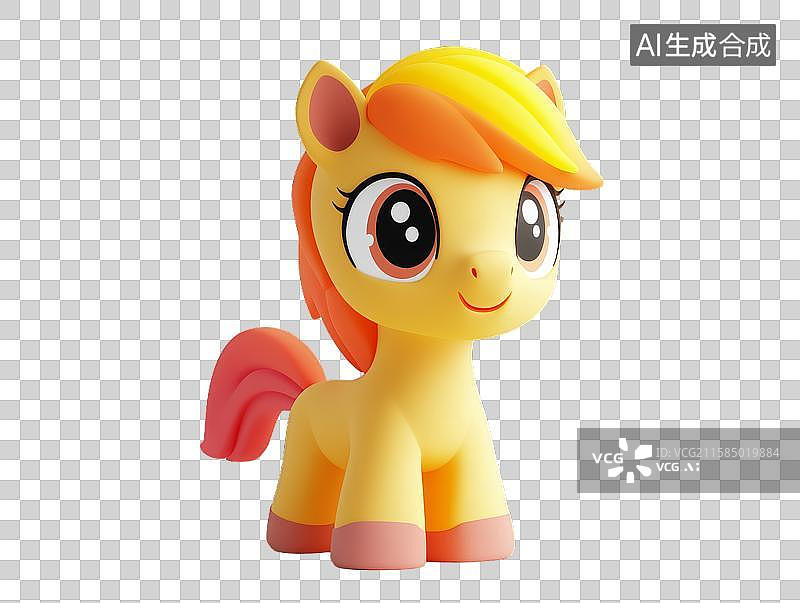 【AI数字艺术】黄色小马玩具，橙色鬃毛和尾巴图片素材
