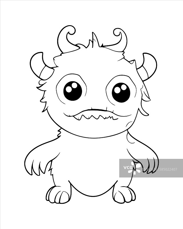 儿童怪兽涂色页 怪兽线条艺术图片素材