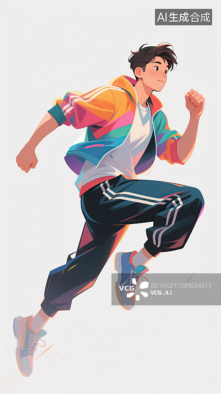 【AI数字艺术】男孩，跑步，运动，跳跃，平面插画图片素材