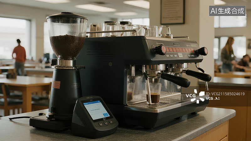 【AI数字艺术】咖啡机与磨豆机组合展示图片素材
