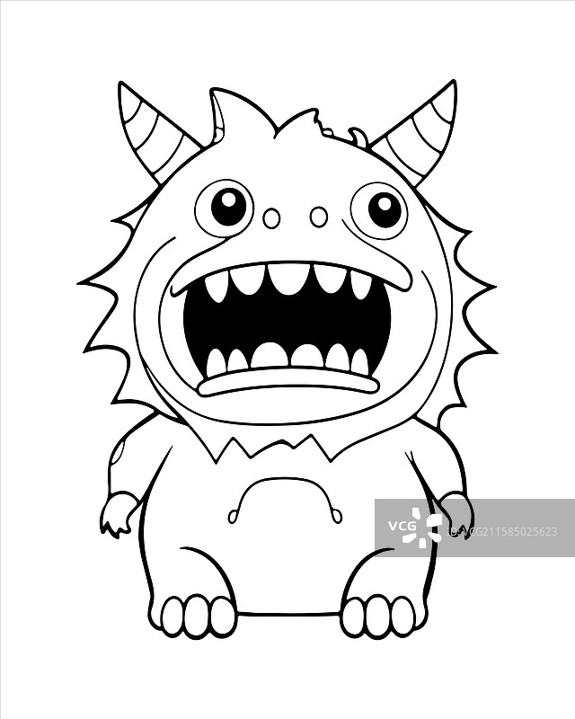 儿童怪兽涂色页 怪兽线条艺术图片素材