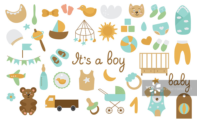 男婴洗礼派对用品，男孩婴儿床和尿布图片素材