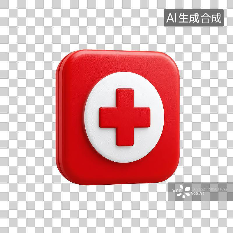 【AI数字艺术】红色十字医疗按钮图标图片素材