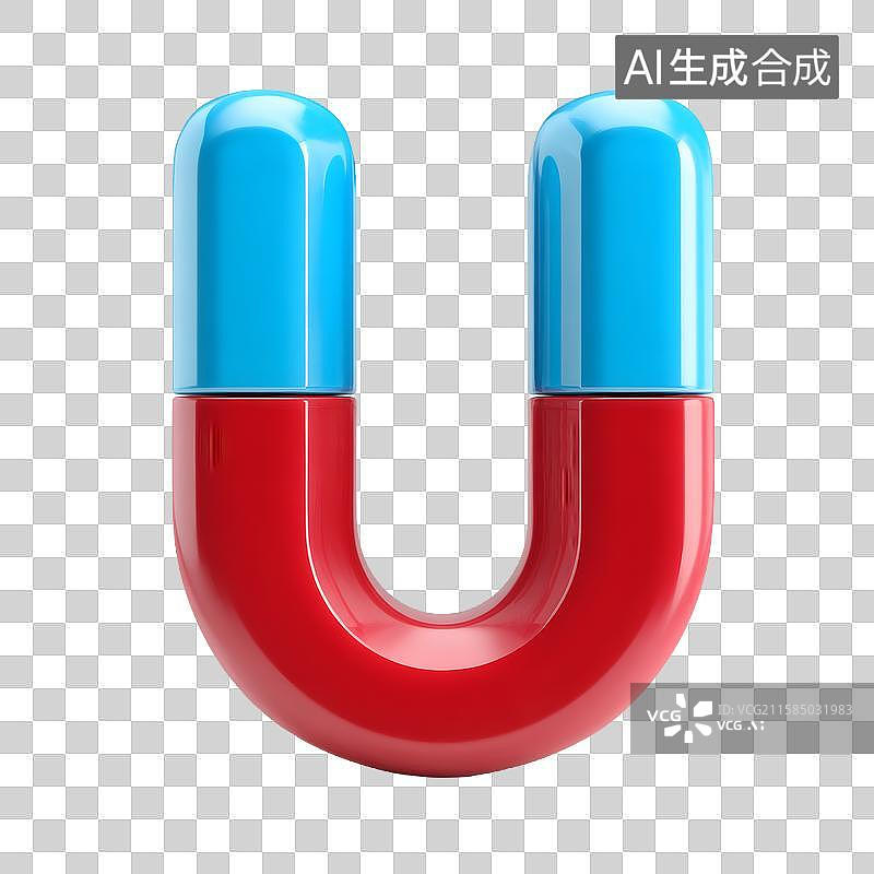 【AI数字艺术】红蓝马蹄形磁铁特写图片素材
