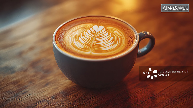 【AI数字艺术】木桌咖啡拉花特写图片素材