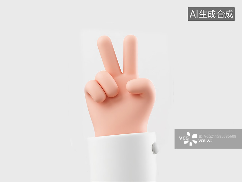 【AI数字艺术】胜利手势抽象商业白色背景的3D创意插画胜利标志代表成功和成就图片素材