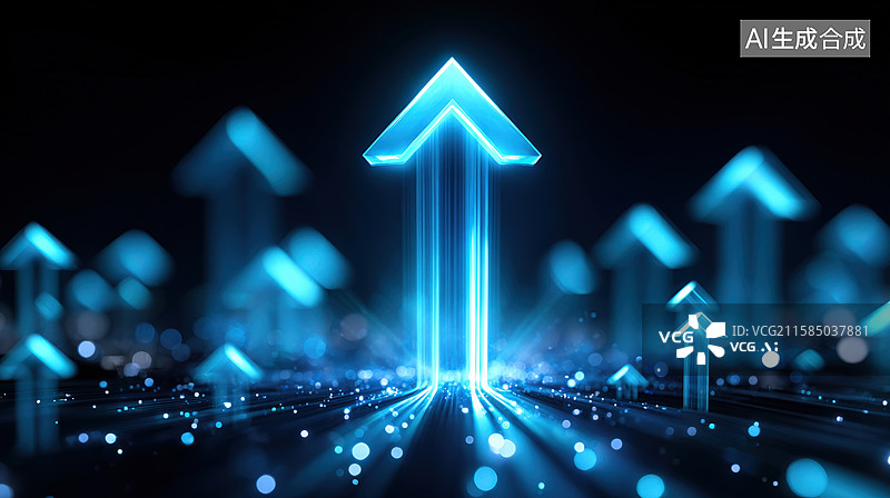 【AI数字艺术】蓝色发光上升箭头图片素材