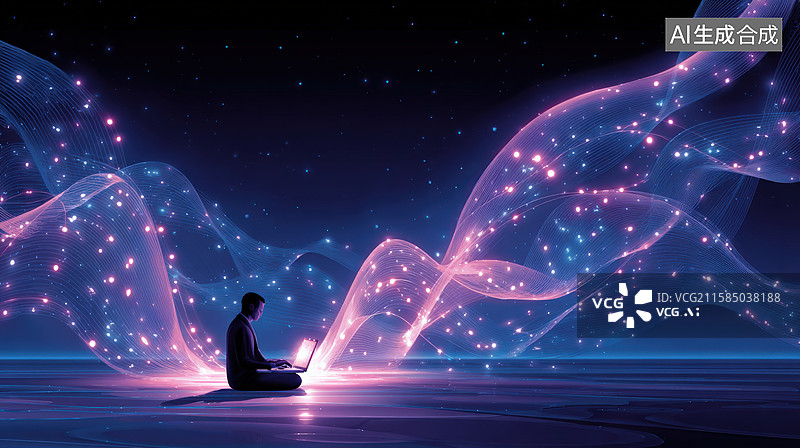 【AI数字艺术】程序员在浩瀚的数字宇宙中工作图片素材