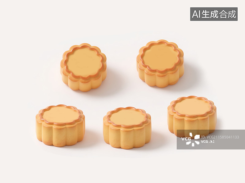 【AI数字艺术】创意3D插画白色背景手工月饼中秋节文化遗产传统美食抽象商业包装节日推广、出版物和文化展示的多功能设计图片素材