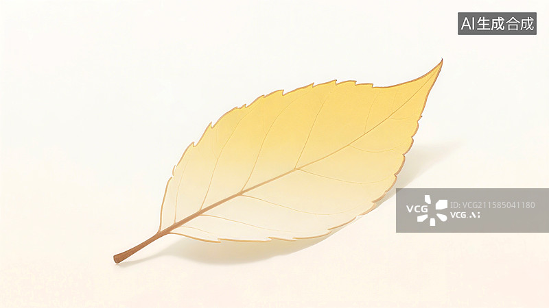 【AI数字艺术】一片黄色叶子在白色背景上展示其清晰的叶脉和锯齿边缘图片素材