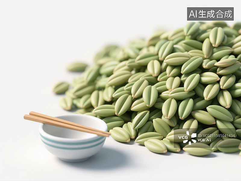 【AI数字艺术】创意3D插画白色背景青稞与碗筷数字营销农业藏餐有机食品金融科技抽象商业包装多功能设计元素图片素材