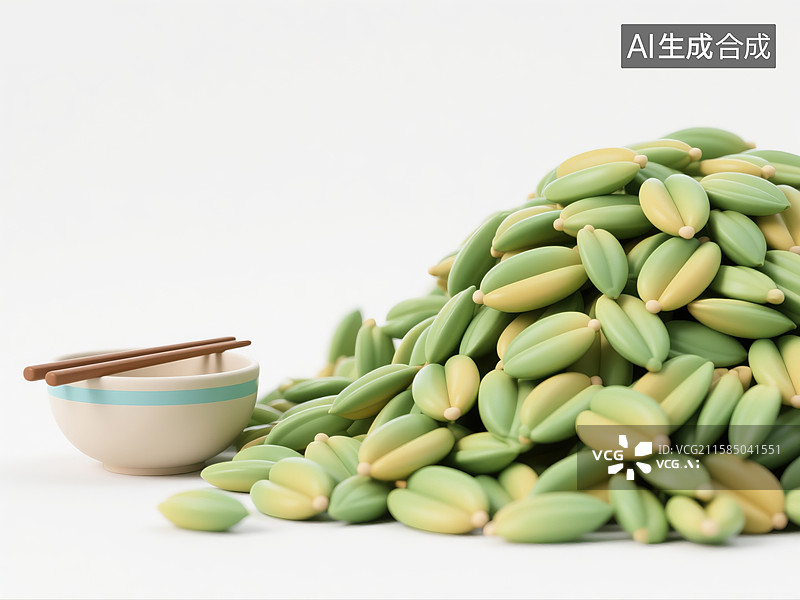 【AI数字艺术】创意3D插画白色背景青稞与碗筷数字营销农业藏餐有机食品金融科技抽象商业包装多功能设计元素图片素材
