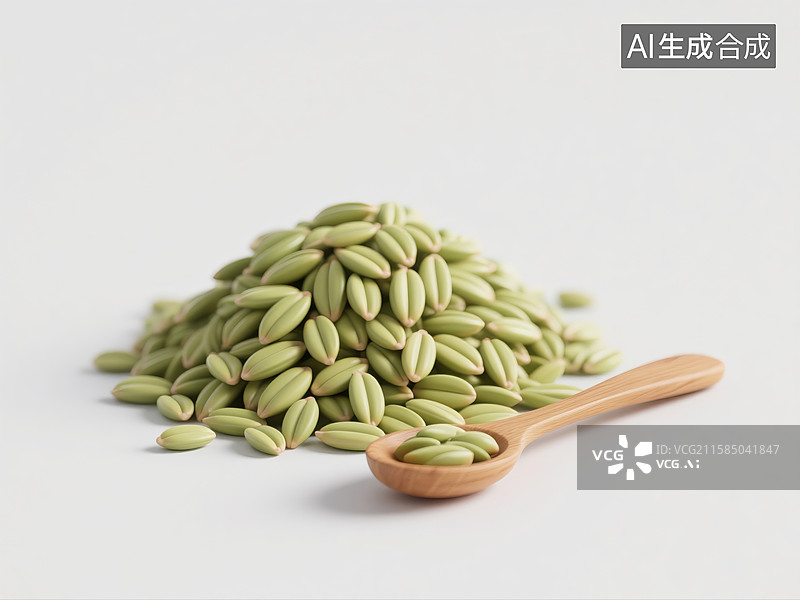 【AI数字艺术】创意3D插画白色背景上青稞和木勺农业有机食品藏餐抽象商业数字营销、出版金融演示多功能设计包装元素图片素材