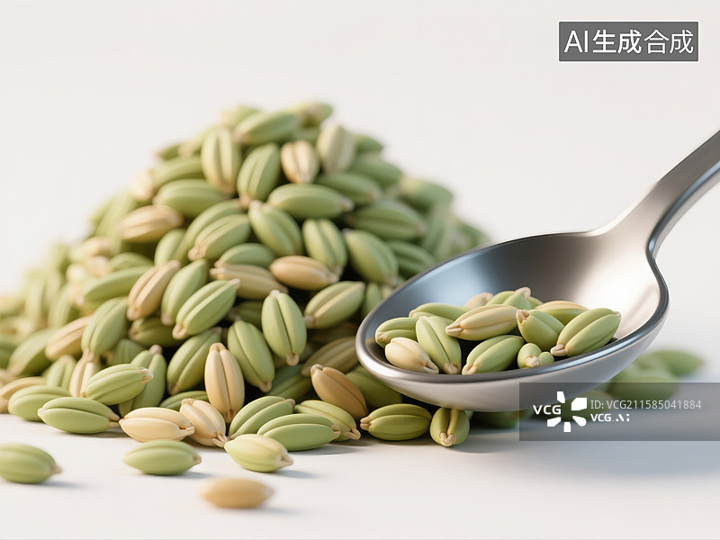【AI数字艺术】创意3D插画青稞和铁勺白色背景数字营销农业有机食品金融科技抽象商业包装设计藏餐图片素材