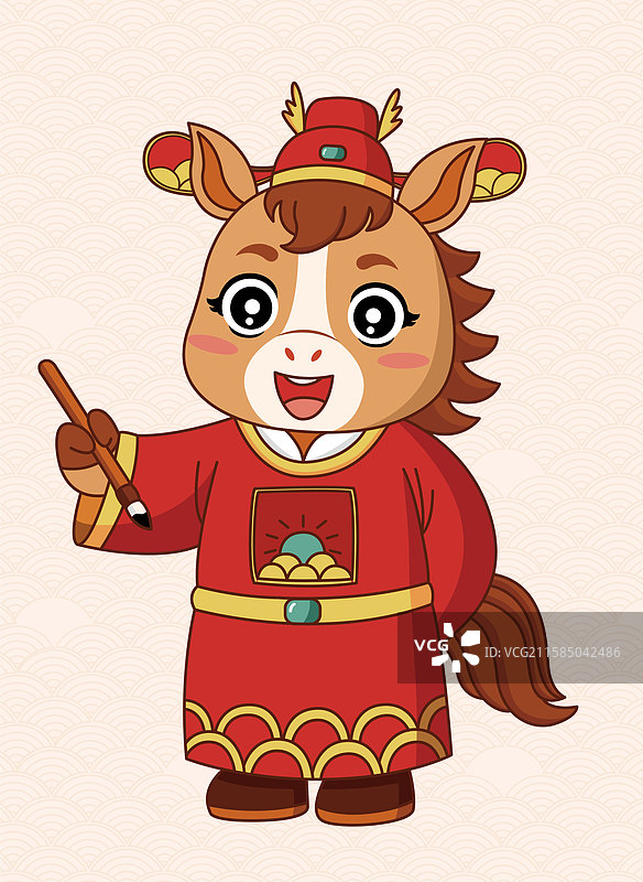 2026生肖马金榜题名拿着毛笔卡通图案矢量设计图片素材