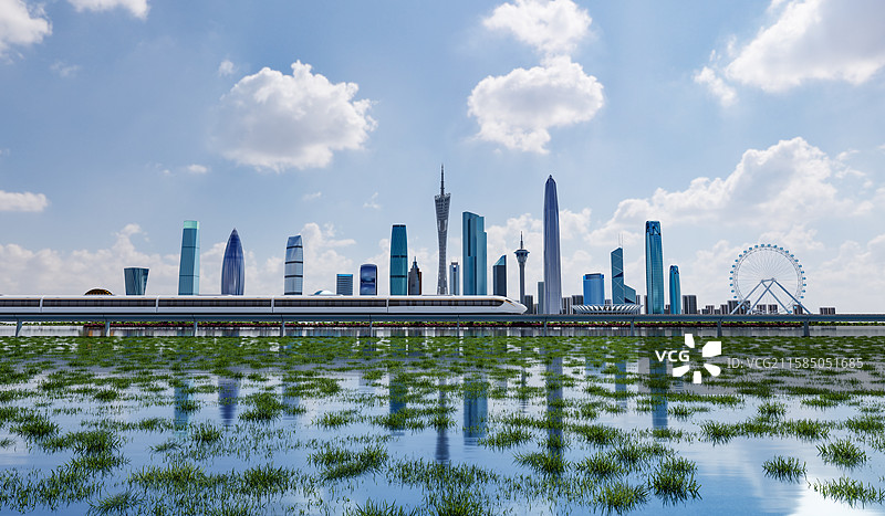 中国广东大湾区城市地标建筑群天际线图片素材