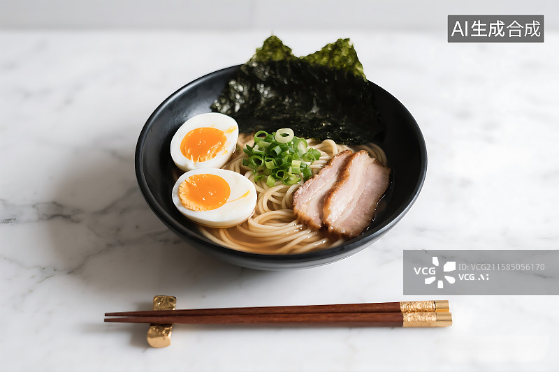 【AI数字艺术】诱人的日式拉面 溏心蛋与叉烧 美食 美味 日料 餐厅菜单插图素材图片素材