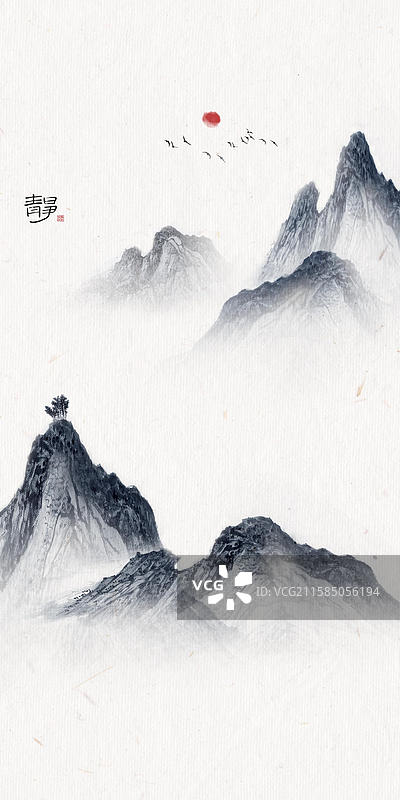 新中式山水画水墨画图片素材