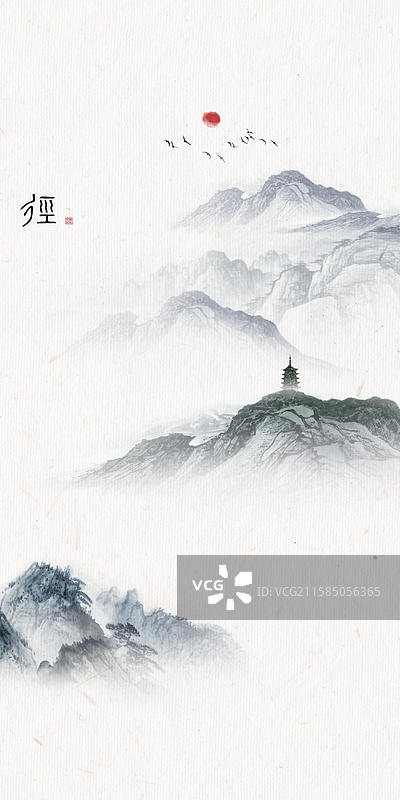 新中式山水画水墨画图片素材