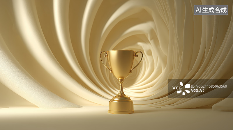 【AI数字艺术】金色奖杯置于螺旋背景中央图片素材
