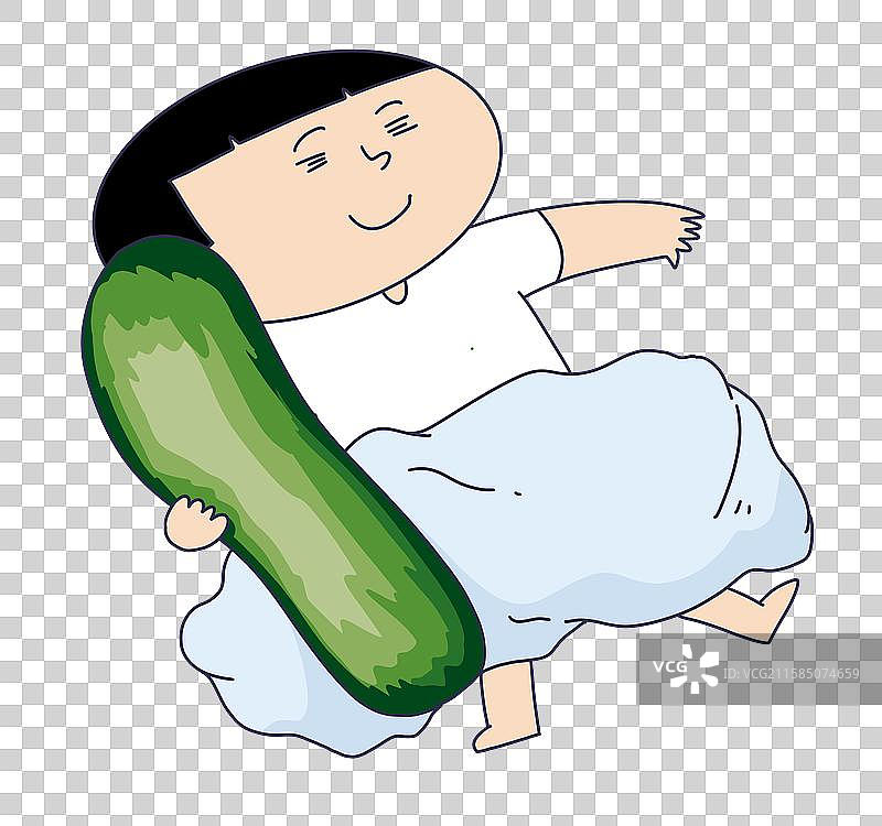 抱着冬瓜睡觉的人物图片素材