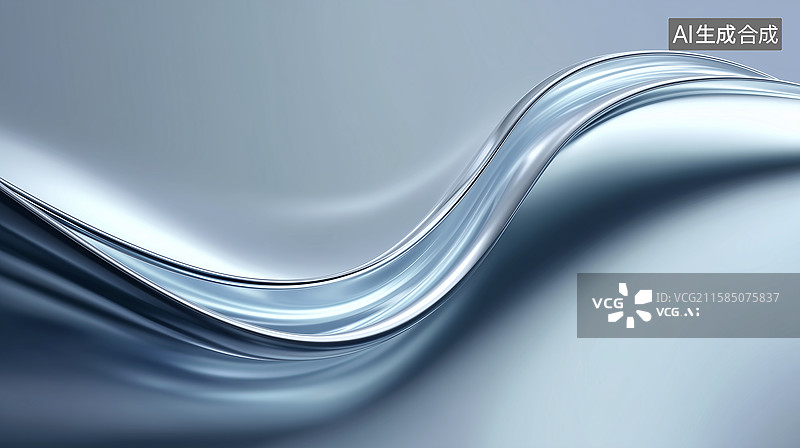【AI数字艺术】金属蓝抽象波浪曲线图片素材