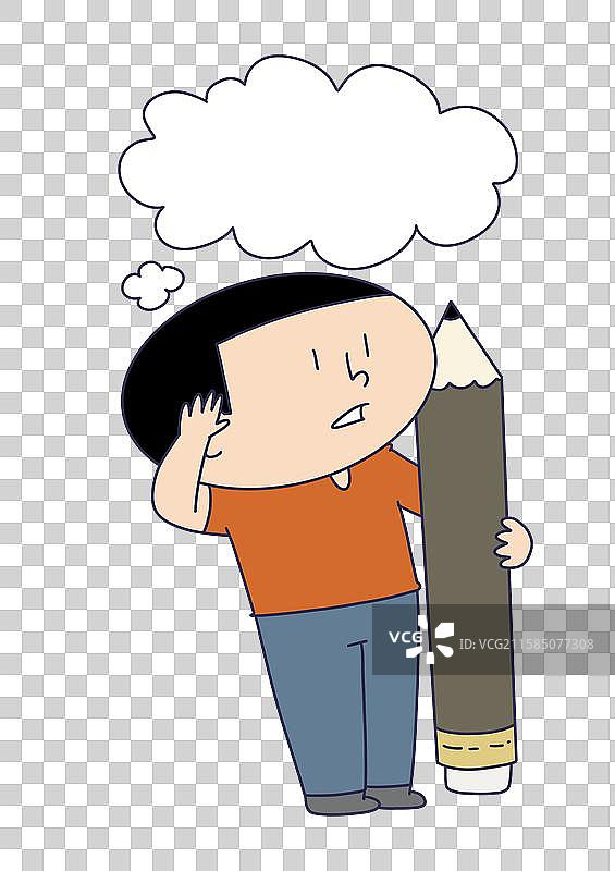思考着拿着铅笔的学生图片素材