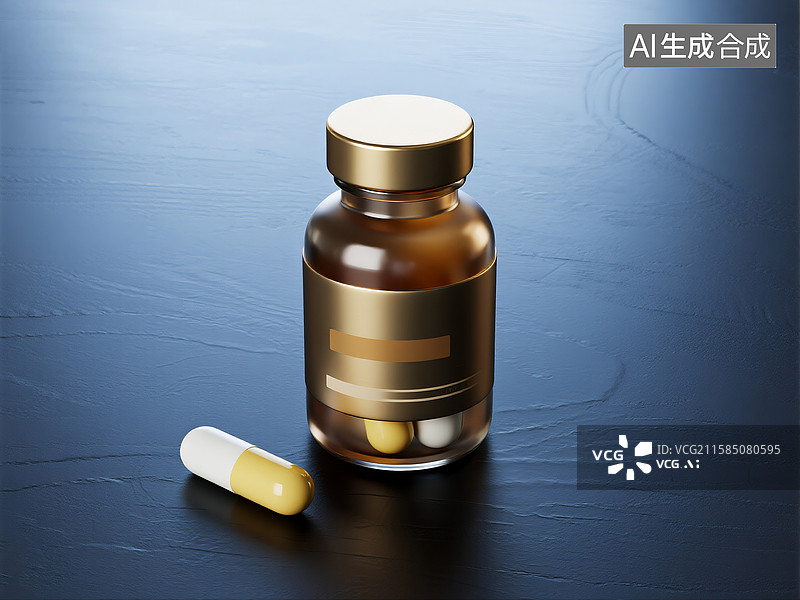 【AI数字艺术】蓝色背景下一瓶特效药图片素材