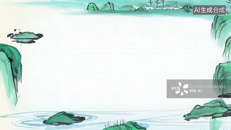 【AI数字艺术】水墨画环绕-背景壁纸-1水墨风格山水画边框图片素材