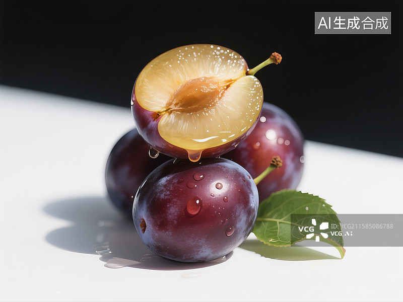 【AI数字艺术】新鲜李子西梅特写图片素材