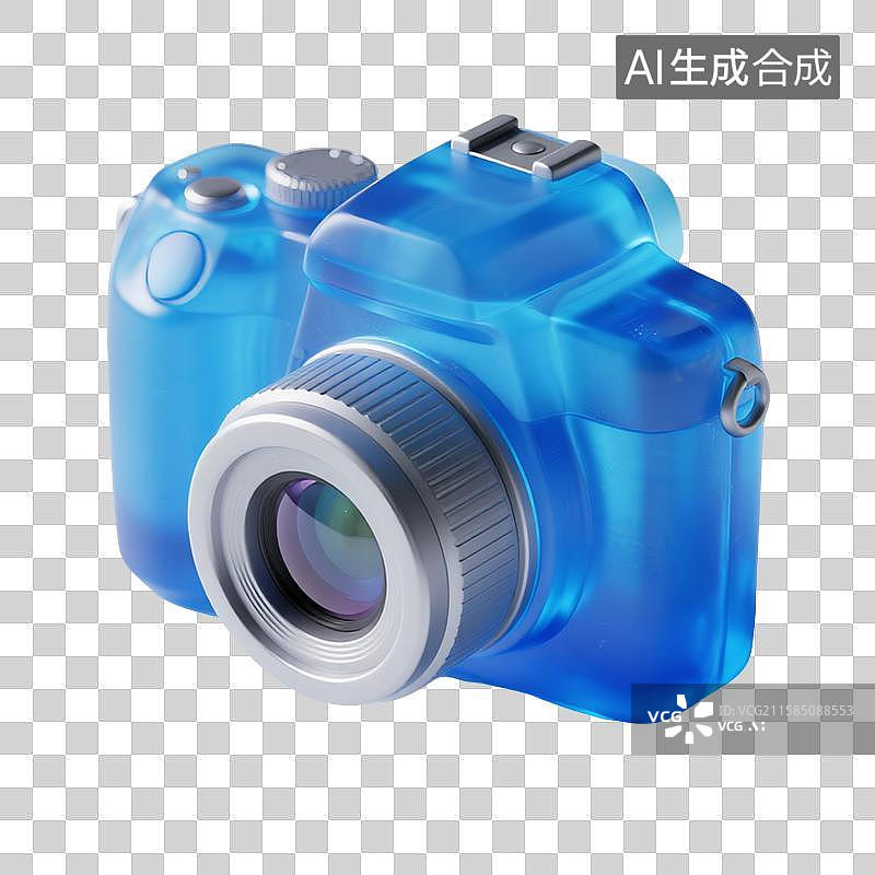 【AI数字艺术】3D卡通蓝色透明相机元素图片素材