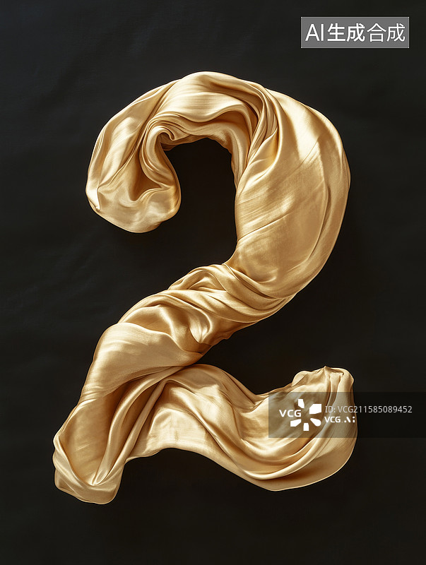 【AI数字艺术】金色香槟色数字2二丝绸绸缎图片素材