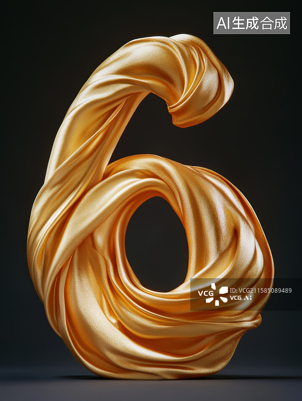 【AI数字艺术】金色香槟色数字6六丝绸绸缎图片素材